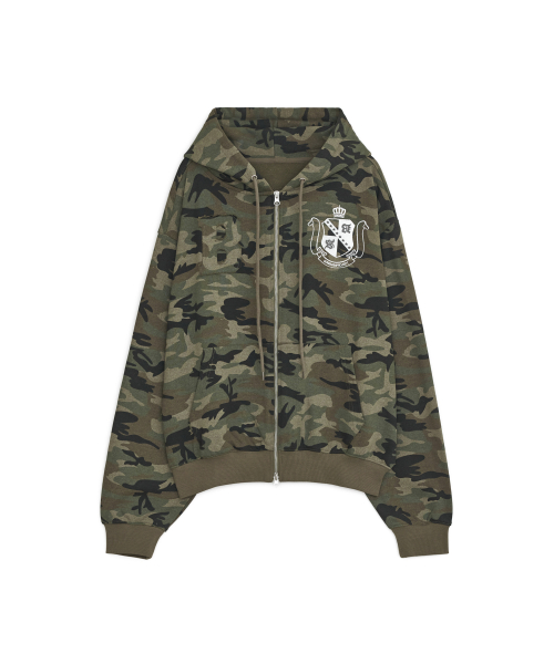 B LOGO PATCH HOODIE ZIP-UP, CAMO