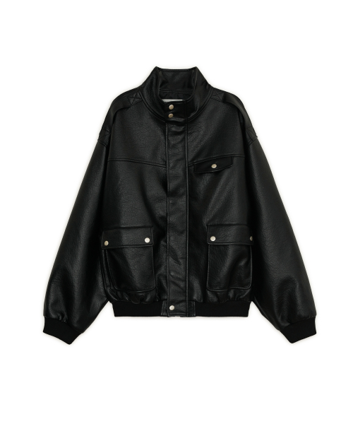 FAUX LEATHER HIGH NECK JUMPER, BLACK