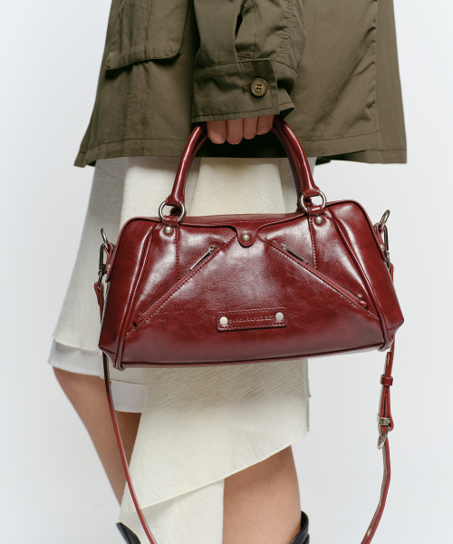 FAUX LEATHER MINI M.O.S BAG, BURGUNDY