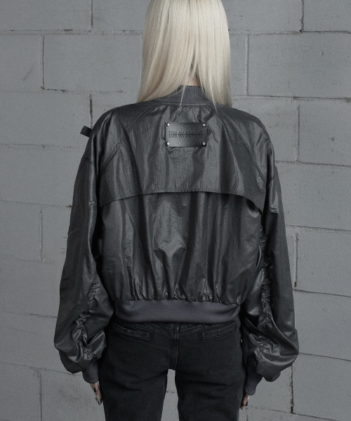 Chest Belt Tipstop Shirring Crop Jacket (Dark Gray)