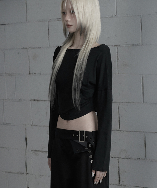 Shoulder Line Button Long Sleeve (Black)