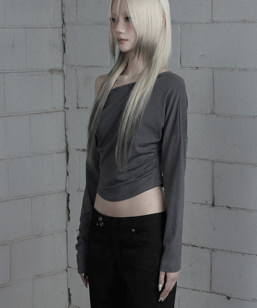 Shoulder Line Button Long Sleeve (Charcoal)