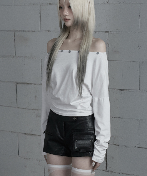 Shoulder Line Button Long Sleeve (White)