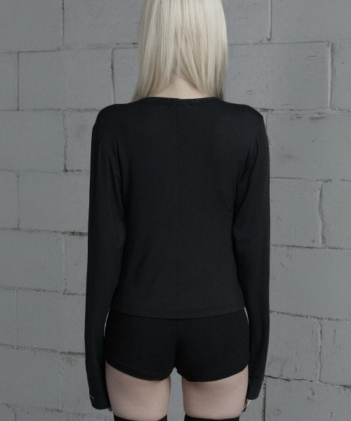 Unbal Color-Block Button Point Cardigan (Black)