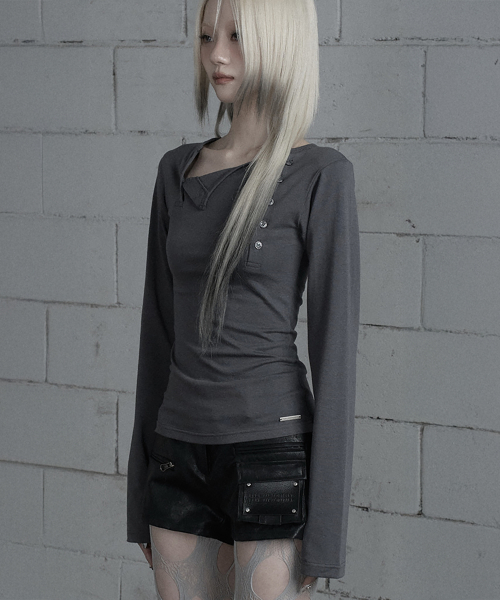 Two-Line Button Long Sleeve (Dark Gray)
