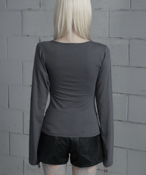 Two-Line Button Long Sleeve (Dark Gray)