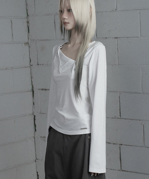 Two-Line Button Long Sleeve (White)