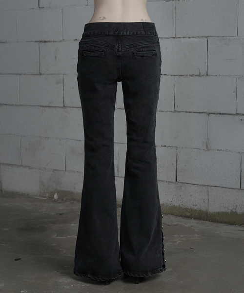 Double Knee Side Button Bootcut Denim Pants (Dark Gray)
