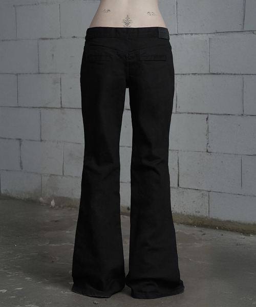 Double Knee Side Button Bootcut Denim Pants (Black)