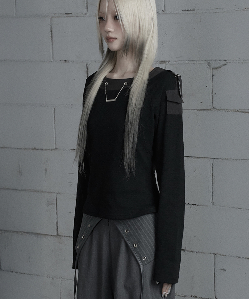 Chain Bijo Pocket Long Sleeve T-Shirt (Black)