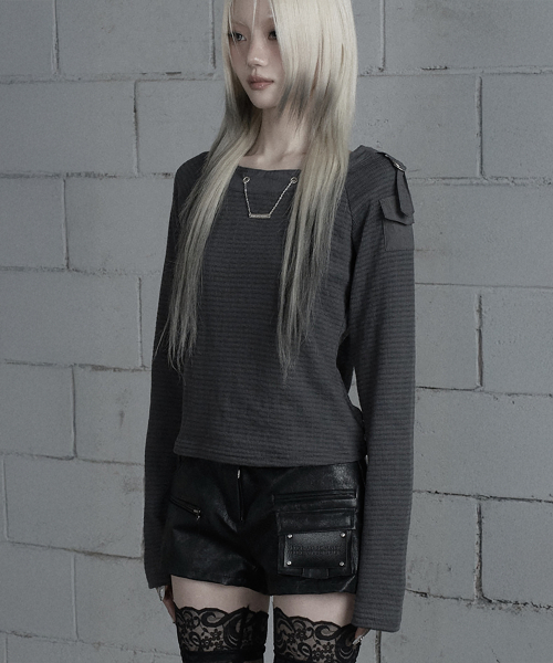 Chain Bijo Pocket Long Sleeve T-Shirt (Charcoal)