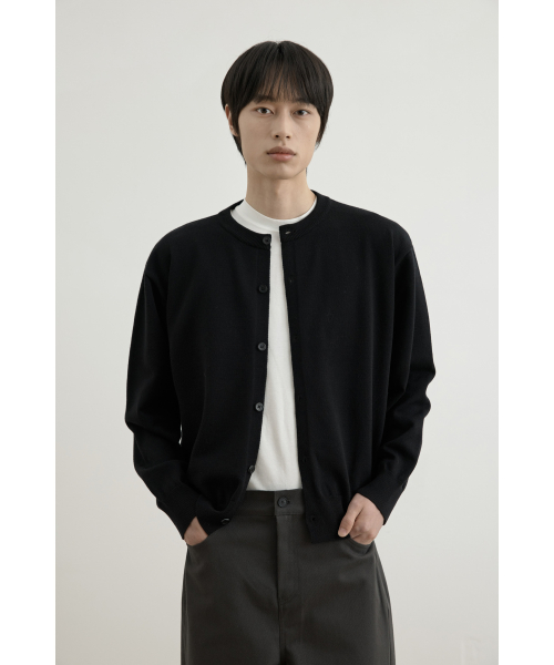 워셔블 세미 크롭 니트 가디건 블랙