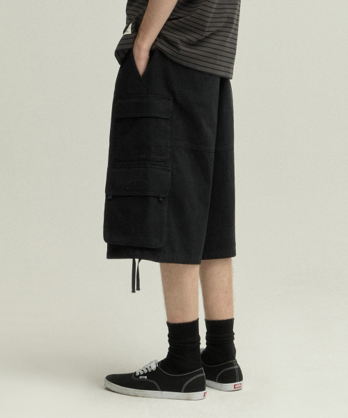 Bronx Bio Washed 3/4 Cargo Pants_BLACK