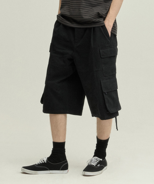 Bronx Bio Washed 3/4 Cargo Pants_BLACK