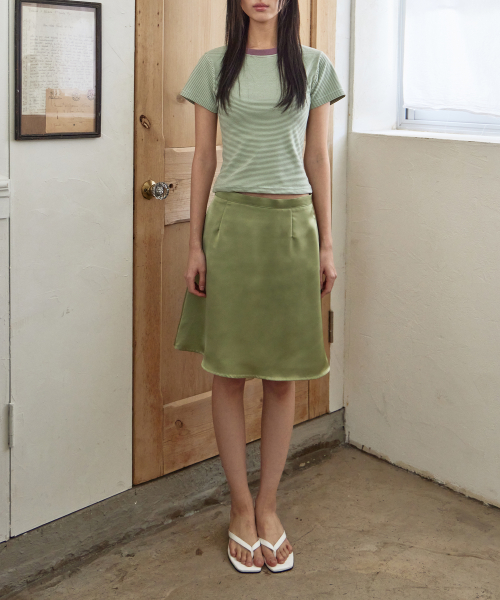 Silky Satin Midi Skirt, OLIVE