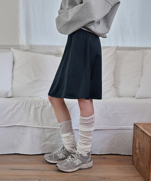 Silky Satin Midi Skirt, NAVY