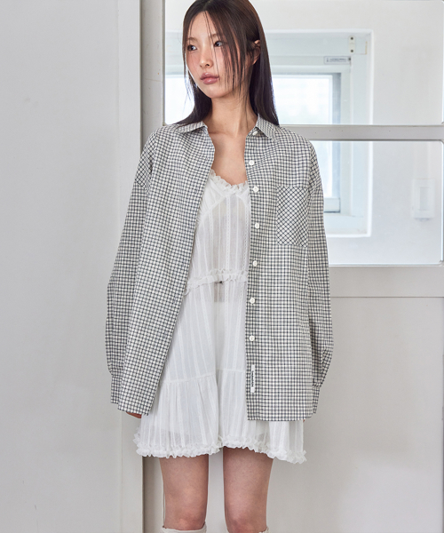 Loose Fit Patched Check Shirt, 2colors