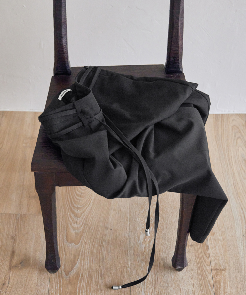 Curved Over Pintuck Slacks, CHARCOAL