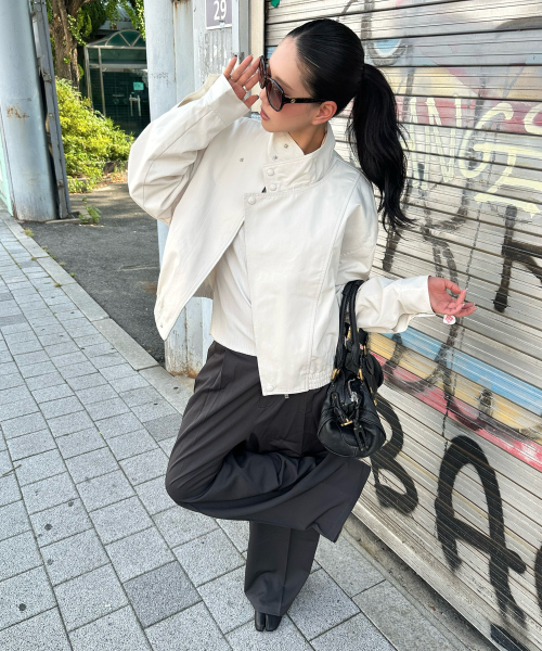Curved Over Pintuck Slacks, CHARCOAL