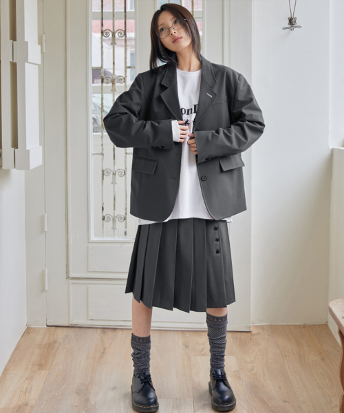 Pleated Wrap Skirt, CHARCOAL