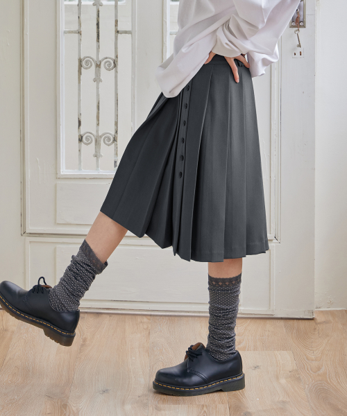 Pleated Wrap Skirt, CHARCOAL
