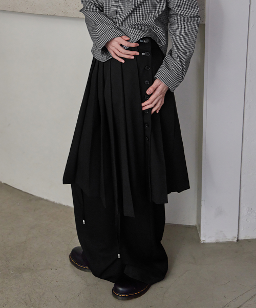 Pleated Wrap Skirt, BLACK