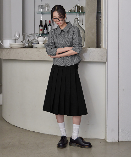 Pleated Wrap Skirt, BLACK