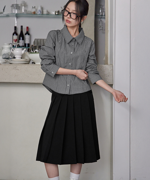 Pleated Wrap Skirt, BLACK