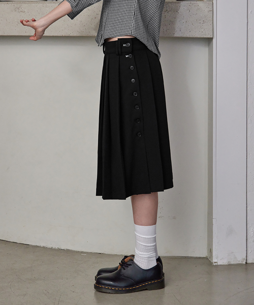 Pleated Wrap Skirt, BLACK