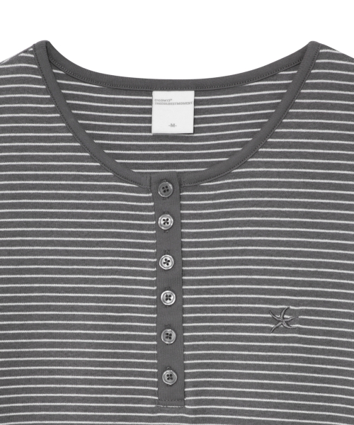 (w) TCM stripe round henley neck T (grey)