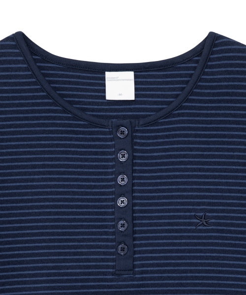 (w) TCM stripe round henley neck T (navy)