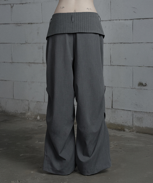 Panel Line Shirring Wide Slacks (Gray)