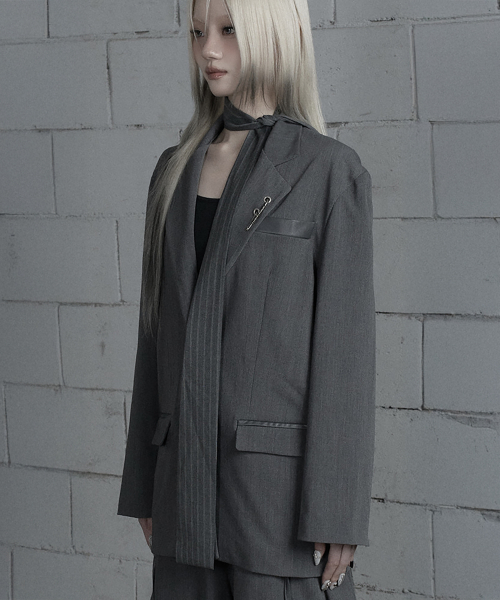 Panel Line Button Front Blazer (Gray)