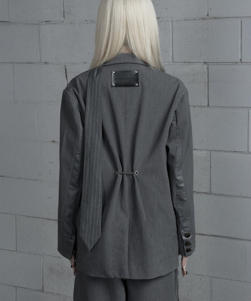 Panel Line Button Front Blazer (Gray)