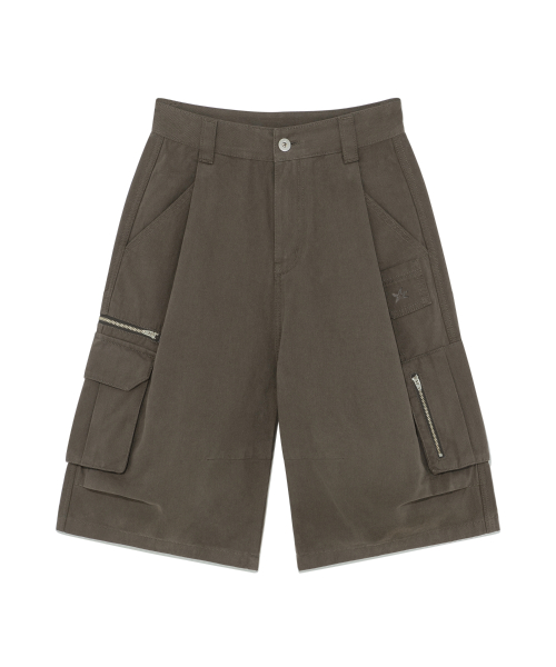 TCM metal zipper half pants (vintage brown)