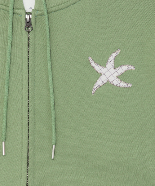 TCM logo applique hooded zip-up (green)