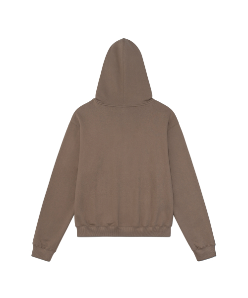 TCM logo applique hooded zip-up (brown)