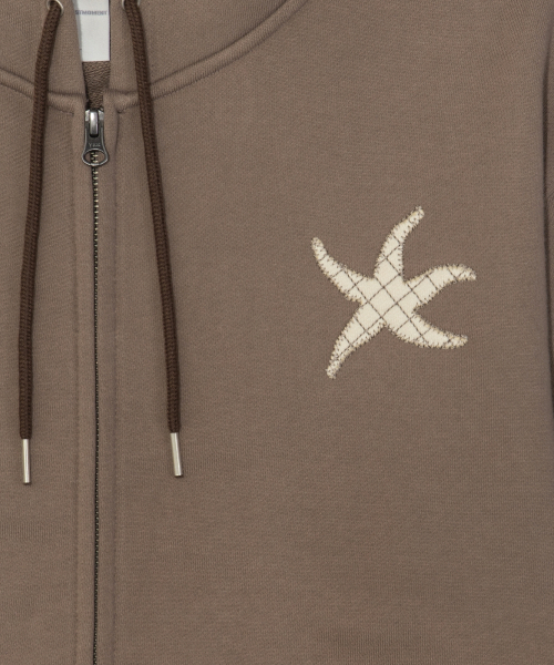 TCM logo applique hooded zip-up (brown)
