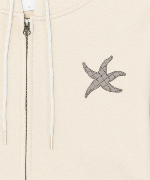 TCM logo applique hooded zip-up (oatmeal)