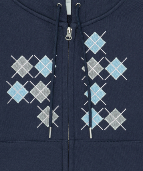 TCM argyle hooded zip-up (navy)