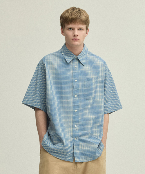 Vintage Cottage Check Half Sleeve Shirt_LIGHT BLUE