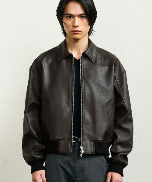 Oversized Phantom Leather Jacket ESPRESSO