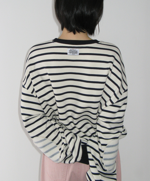 ELBOW PATCH STRIPE SWEATSHIRT IVORY