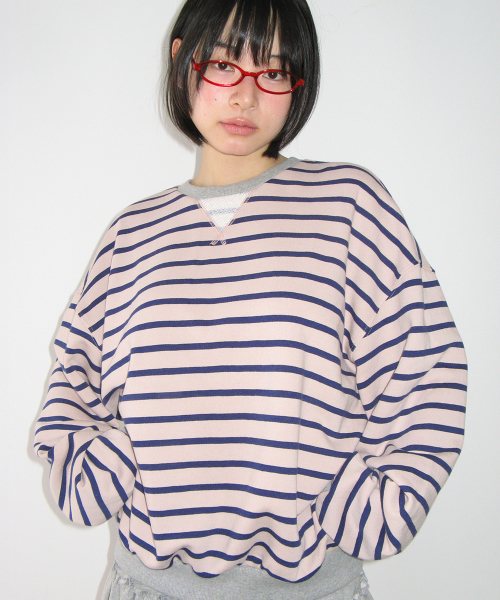 ELBOW PATCH STRIPE SWEATSHIRT PINK