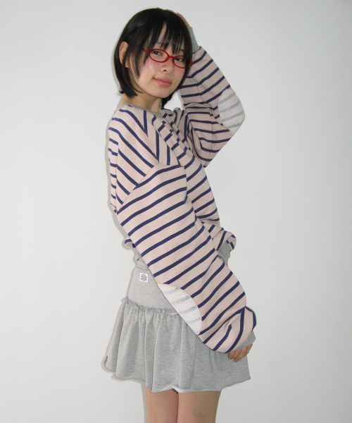 ELBOW PATCH STRIPE SWEATSHIRT PINK