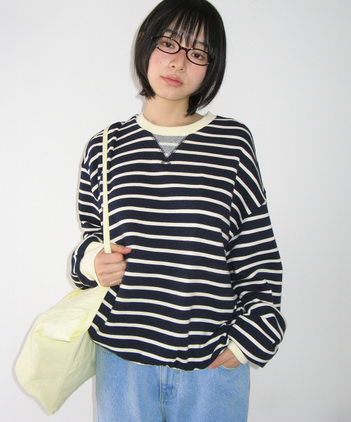 ELBOW PATCH STRIPE SWEATSHIRT NAVY
