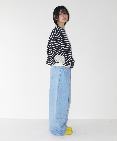 ELBOW PATCH STRIPE SWEATSHIRT NAVY