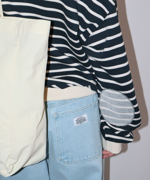 ELBOW PATCH STRIPE SWEATSHIRT NAVY