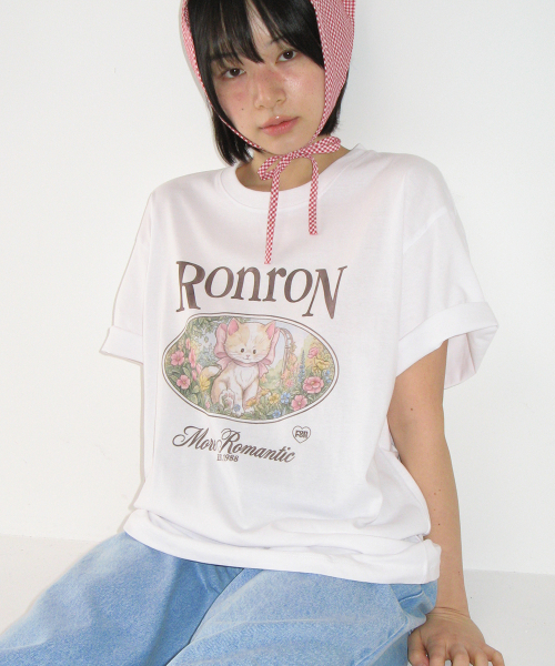 FLOWER CAT OVER FIT T SHIRT WHITE