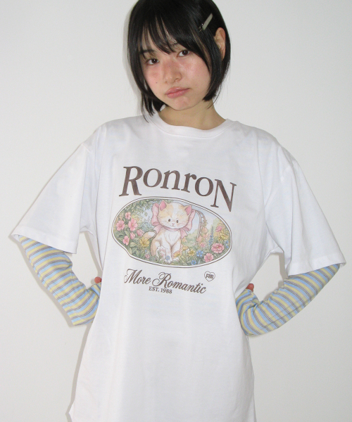 FLOWER CAT OVER FIT T SHIRT WHITE